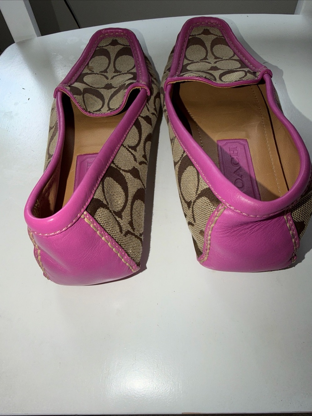 Coach Brown Signature Canvas Loafers with Pink Trim - Picture 6 of 10